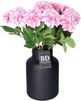 Bellatio Design Kunstbloemen boeket Dahlia - 10x - 50 cm - lichtroze - kunst zijdebloemen