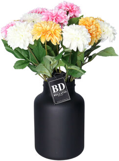 Bellatio Design Kunstbloemen boeket Dahlia's - 12 stelen - 50 cm - kleurenmix - zijdebloemen