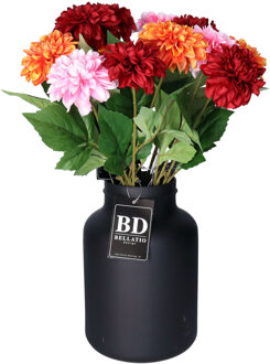 Bellatio Design Kunstbloemen boeket Dahlia's - 12 stelen - 50 cm - kleurenmix - zijdebloemen