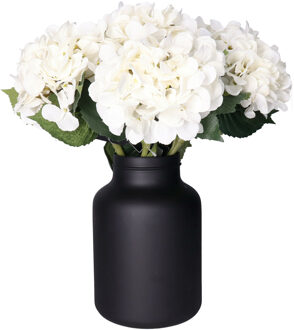 Bellatio Design Kunstbloemen boeket Hortensia tak - 8 stelen - creme - 48 cm - losse steel - Kunst zijdebloemen