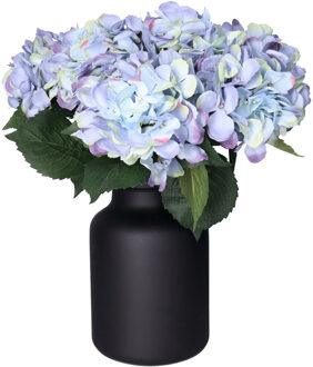 Bellatio Design Kunstbloemen boeket Hortensia tak - 8x - blauw - 48 cm - Kunst zijdebloemen - hydrangea