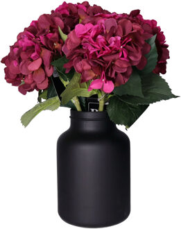 Bellatio Design Kunstbloemen boeket Hortensia tak - 8x - bordeaux rood - 48 cm - kunst zijde bloem - hydrangea