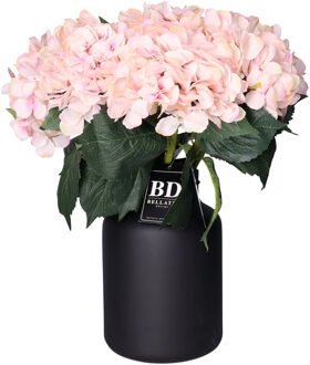 Bellatio Design Kunstbloemen boeket Hortensia tak - 8x - roze - 48 cm - Kunst zijdebloemen - hydrangea