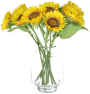Bellatio Design Kunstbloemen boeket Zonnebloem Helianthus - 10x - 42 cm - kunst zijdebloemen