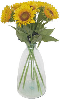 Bellatio Design Kunstbloemen boeket Zonnebloem Helianthus - 8x - 77 cm - kunst zijdebloemen