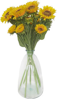 Bellatio Design Kunstbloemen boeket Zonnebloem Helianthus groot - 8x - 85 cm - kunst zijdebloem