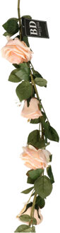 Bellatio Design Kunstbloemen slinger rozen Emily - 145 cm - perzikroze - guirlande - decoratie - bruiloft versiering Perzik oranje