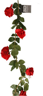 Bellatio Design Kunstbloemen slinger rozen Emily - 145 cm - rood - guirlande - decoratie - bruiloft versiering