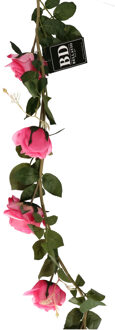 Bellatio Design Kunstbloemen slinger rozen Emily - 145 cm - roze - guirlande - decoratie - bruiloft versiering