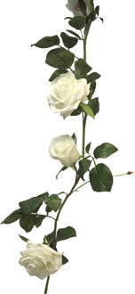 Bellatio Design Kunstbloemen slinger rozen Emily - 145 cm - wit - guirlande - decoratie - bruiloft versiering