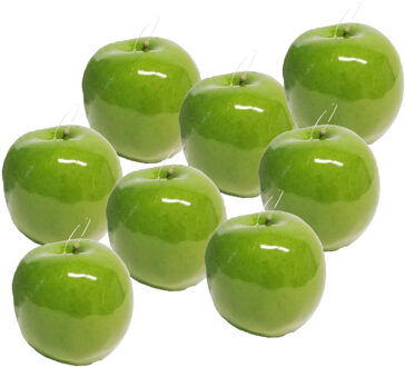 Bellatio Design Kunstfruit decofruit - appel/appels - 8x stuks - ongeveer 9 cm - glimmend groen