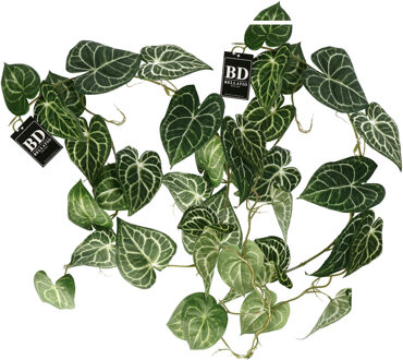 Bellatio Design kunstplant/hangplant slinger - 2x - Anthurium - groen - 109 cm