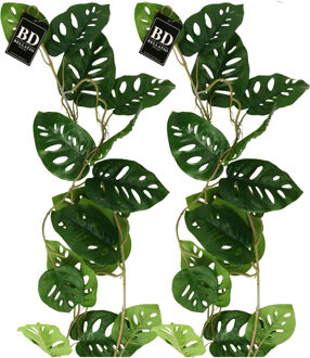 Bellatio Design kunstplant/hangplant slinger - 2x - Gatenplant - groen - 120 cm