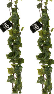 Bellatio Design kunstplant/hangplant slinger - 2x - Klimop/hedera - groen - 180 cm