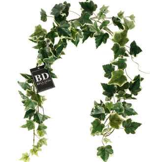 Bellatio Design kunstplant/hangplant slinger - Klimop/hedera - groen/wit - 180 cm