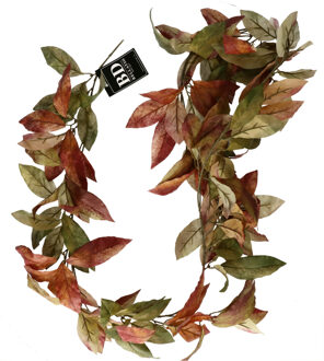 Bellatio Design kunstplant/hangplant slinger - Lychee blad - herfst kleuren - 180 cm Multi