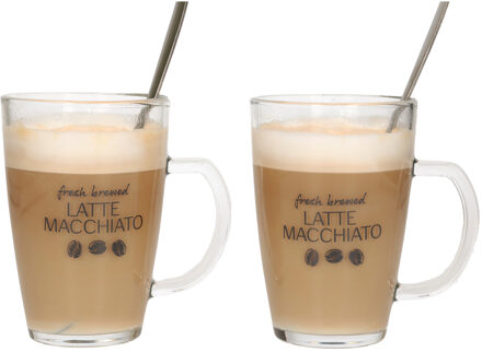 Bellatio Design Latte macchiato glazen - set 2x - incl. lepels - glas - 300 ml - koffie glazen