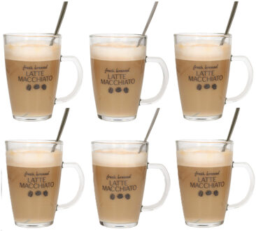 Bellatio Design Latte macchiato glazen - set 6x - incl. lepels - glas - 300 ml - koffie glazen