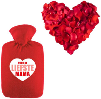 Bellatio Design Liefste mama warmwaterkruik rood 2 liter fleece hoes en rozenblaadjes - Kruiken