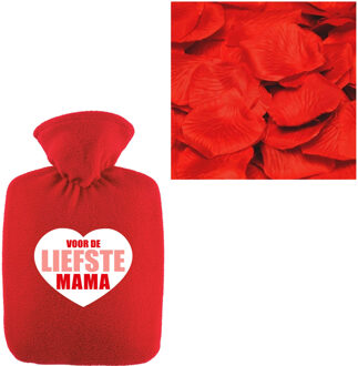 Bellatio Design Liefste mama warmwaterkruik rood 2 liter fleece hoes en rozenblaadjes - Kruiken