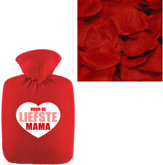 Bellatio Design Liefste mama warmwaterkruik rood 2 liter fleece hoes en rozenblaadjes - Kruiken