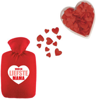 Bellatio Design Liefste mama warmwaterkruik rood 2 liter fleece hoes en strooihartjes - Kruiken