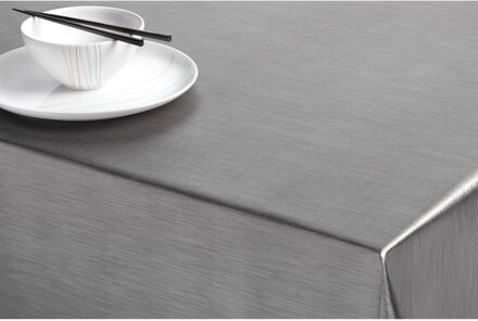 Bellatio Design Luxe tafelzeil/tafelkleed titanium grijs metallic look 140 x 180 cm - Tafelzeilen