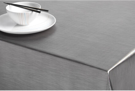 Bellatio Design Luxe tafelzeil/tafelkleed titanium grijs metallic look 140 x 300 cm
