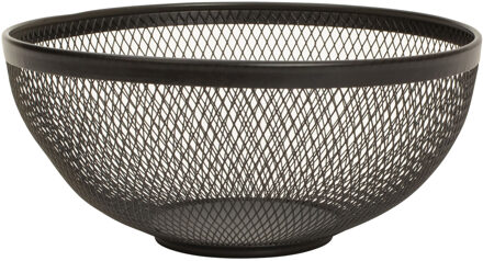 Bellatio Design Metalen draadmand fruitschaal - zwart - rond - 26 x 12 cm