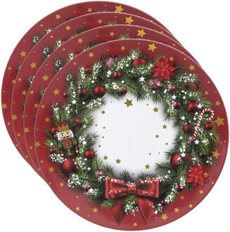 Bellatio Design Onderborden kerstmis - D33 cm - kerstkrans -4x st- kunststof - Placemats Rood