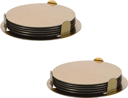 Bellatio Design Onderzetters - 12x - goud - rvs - 8,5 cm - met houder - schuimlaag