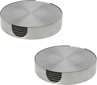 Bellatio Design Onderzetters - 12x - zilver - rvs - 10 cm - rond - schuimlaag