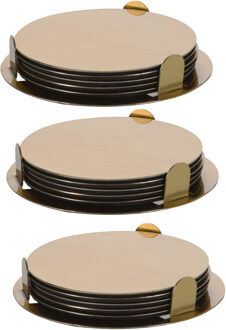 Bellatio Design Onderzetters - 18x - goud - rvs - 8,5 cm - met houder - schuimlaag