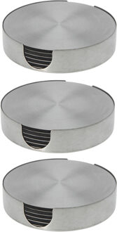 Bellatio Design Onderzetters - 18x - zilver - rvs - 10 cm - rond - schuimlaag