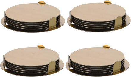 Bellatio Design Onderzetters - 24x - goud - rvs - 8,5 cm - met houder - schuimlaag