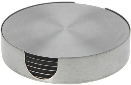 Bellatio Design Onderzetters - 6x - zilver - rvs - 10 cm - rond - schuimlaag