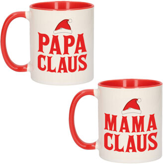 Bellatio Design Papa en Mama Claus koffiemokken / bekers kerstcadeau vader/moeder 300 ml - Bekers Wit