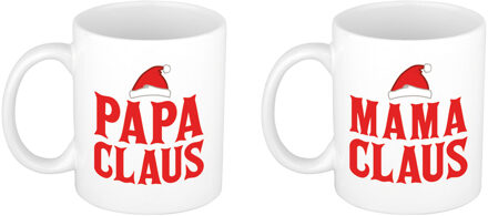 Bellatio Design Papa en Mama Claus koffiemokken - thee bekers - kerstcadeau - voor vader / moeder - 300 ml