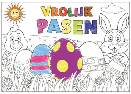 Bellatio Design Pasen kleurplaat placemats - 6x - papier - paasontbijt / paasbrunch - kinderen Multi