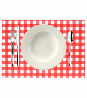 Bellatio Design Placemats - 8x - rood/wit geblokt - Oktoberfest - 43cm