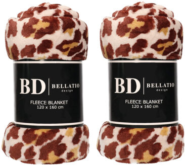 Bellatio Design Plaid - 2x - fleece deken - in panter dieren print - 120 x 160 cm
