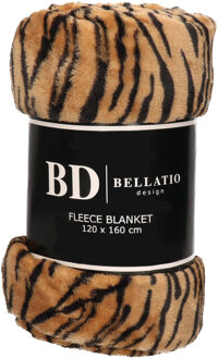 Bellatio Design Plaid - fleece deken - in tijger dieren print - 120 x 160 cm