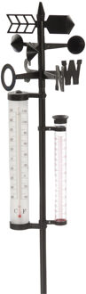 Bellatio Design Regenmeter weerstation - op stok - 150 cm - metaal - thermometer/windrichting