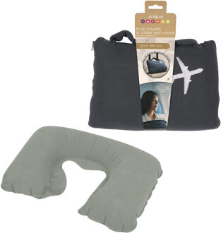 Bellatio Design Reisdeken met reiskussen - fleece - nekkussen - opblaasbaar