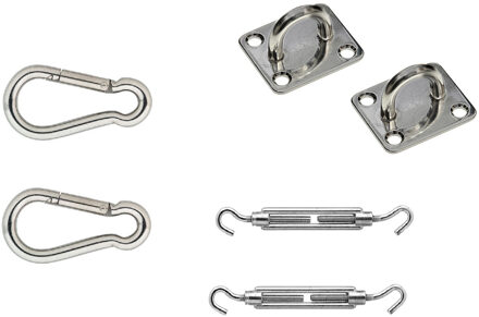 Bellatio Design Schaduwdoek 2-puntig ophangaccessoires - 6-delig - RVS - schaduwdoek accessoires - bevestigingsmateriaal voor ophangen schaduwdoek / zonnezeil