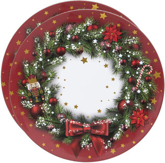 Bellatio Design Set van 2x stuks ronde kerst onderborden kerstkrans 33 cm - Onderborden Rood