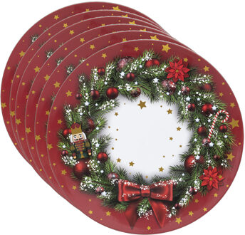 Bellatio Design Set van 6x stuks ronde kerst onderborden kerstkrans 33 cm - Onderborden Rood