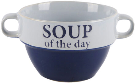 Bellatio Design Soepkommen - 1x - Soup of the day - keramiek - D12 x H8 cm - blauw - Stapelbaar