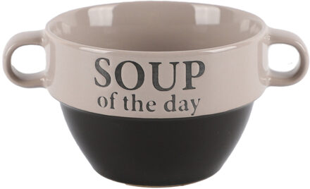 Bellatio Design Soepkommen - 1x - Soup of the day - keramiek - D12 x H8 cm - grijs - Stapelbaar