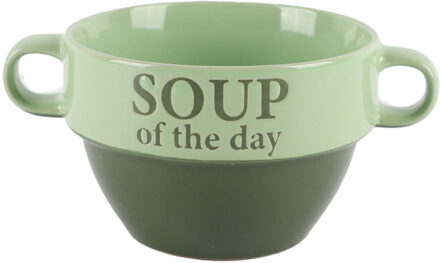 Bellatio Design Soepkommen - 1x - Soup of the day - keramiek - D12 x H8 cm - groen - Stapelbaar